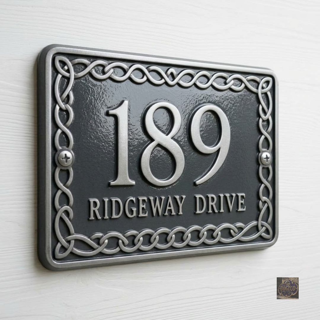 The Celtic Interlace – Cast Aluminum House Number & Address Plaque | Ridgeco