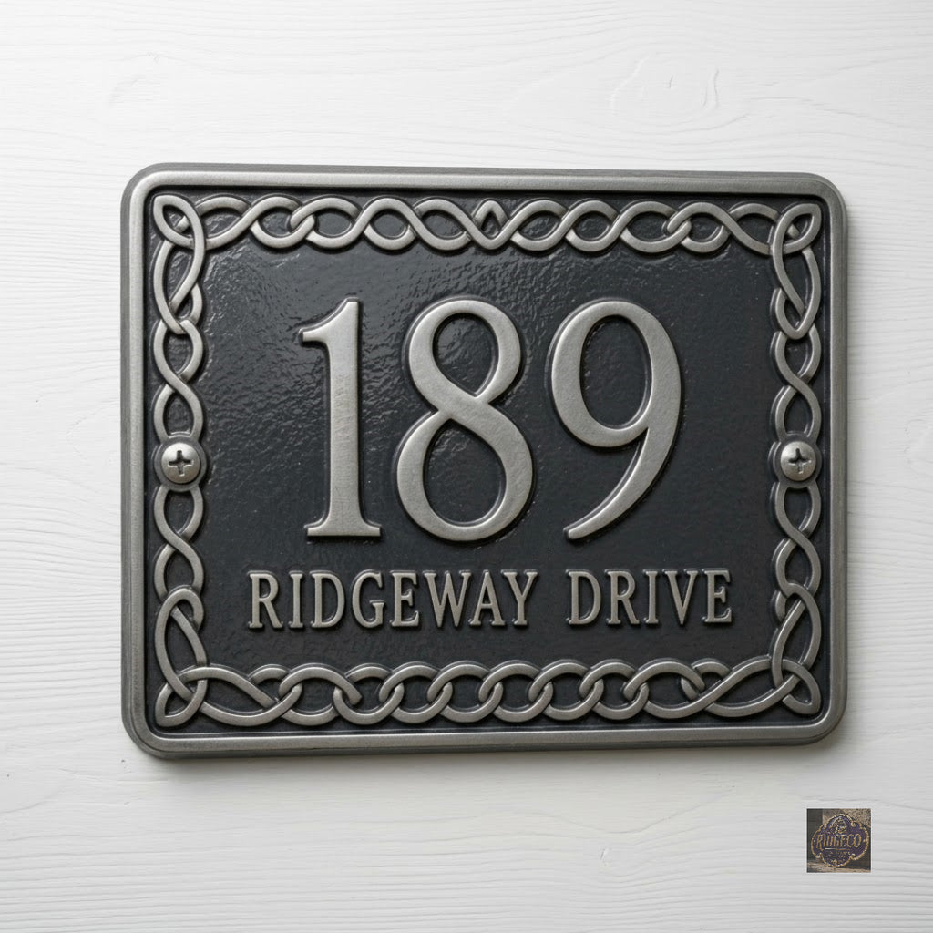The Celtic Interlace – Cast Aluminum House Number & Address Plaque | Ridgeco