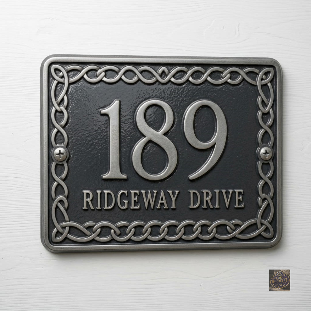 The Celtic Interlace – Cast Aluminum House Number & Address Plaque | Ridgeco