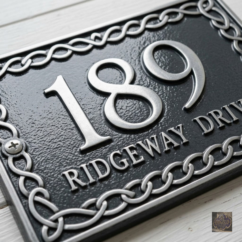 The Celtic Interlace – Cast Aluminum House Number & Address Plaque | Ridgeco