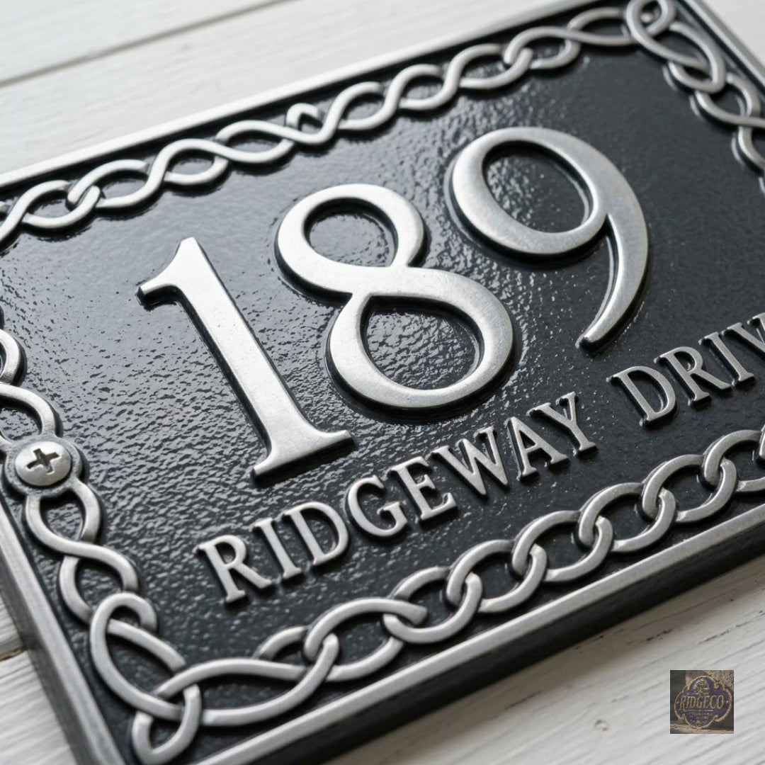 The Celtic Interlace – Cast Aluminum House Number & Address Plaque | Ridgeco