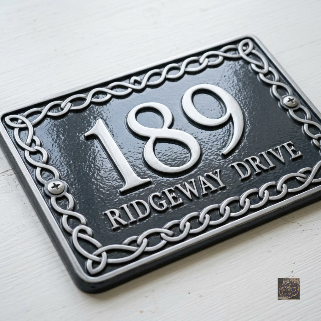 The Celtic Interlace – Cast Aluminum House Number & Address Plaque | Ridgeco