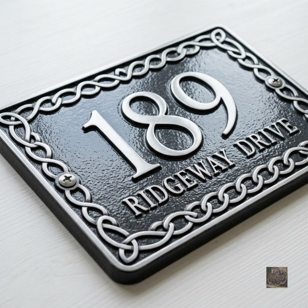 The Celtic Interlace – Cast Aluminum House Number & Address Plaque | Ridgeco