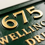 Cast Aluminum House Number Plaque – Traditional Green Address Sign with Raised Gold Numbers
