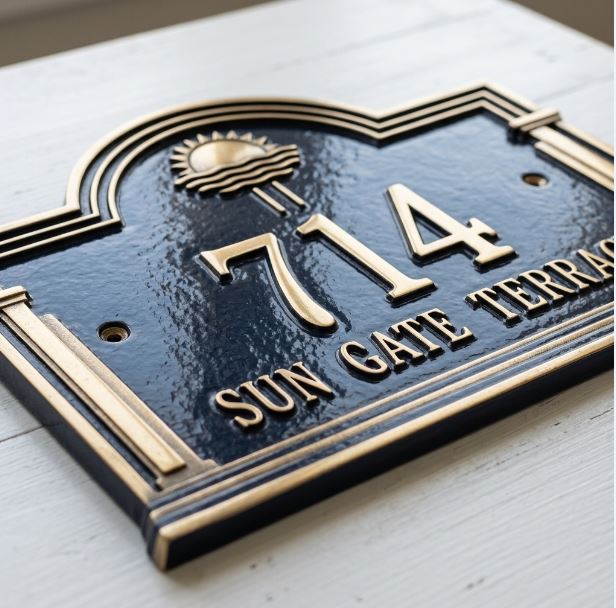 Sun Gate – Handcrafted Cast Aluminum Address Plaque