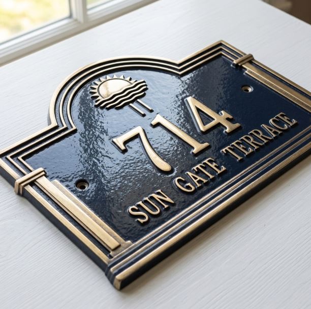 Sun Gate – Handcrafted Cast Aluminum Address Plaque
