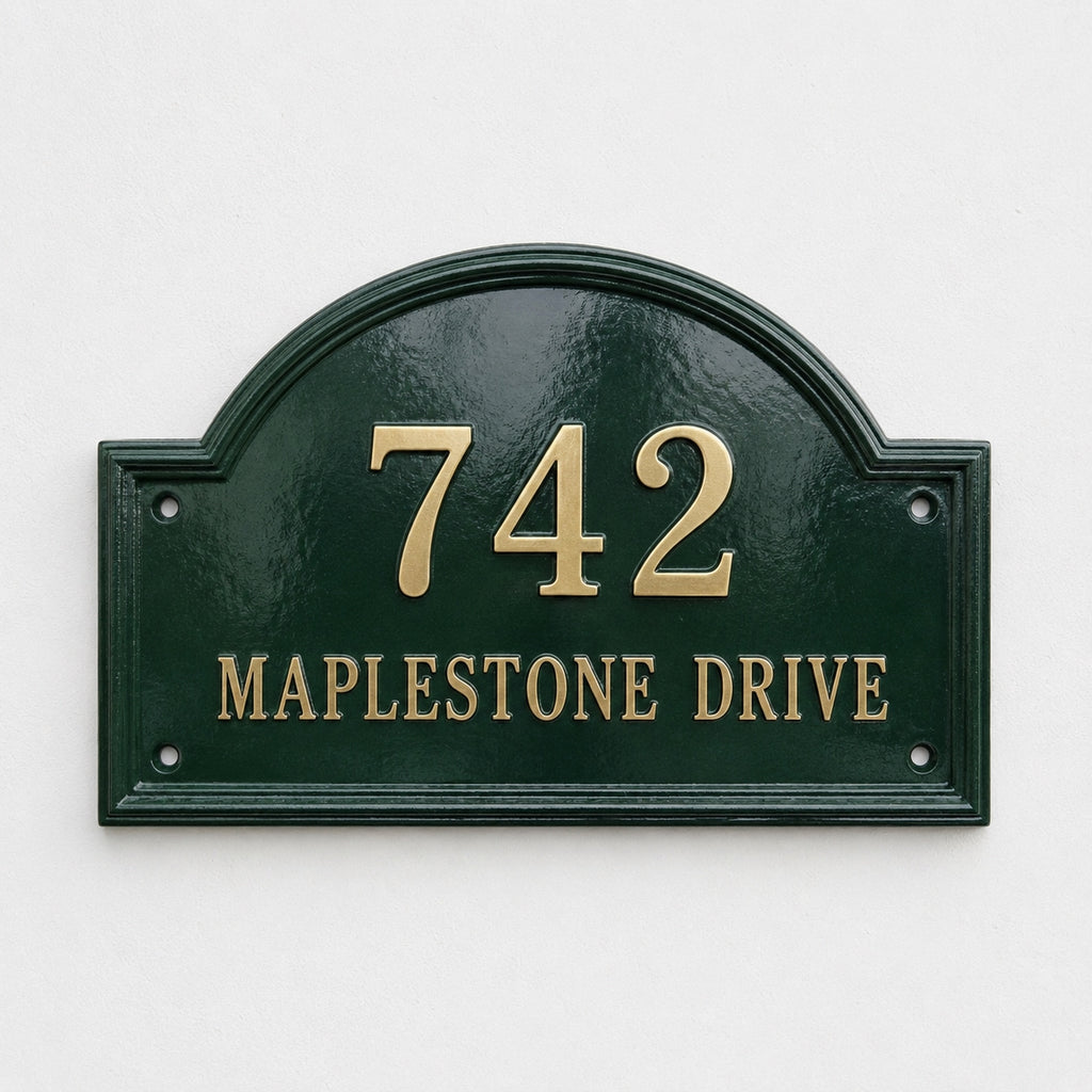 Heritage Arch Cast Aluminum Address Plaque – Personalized Handmade House Sign