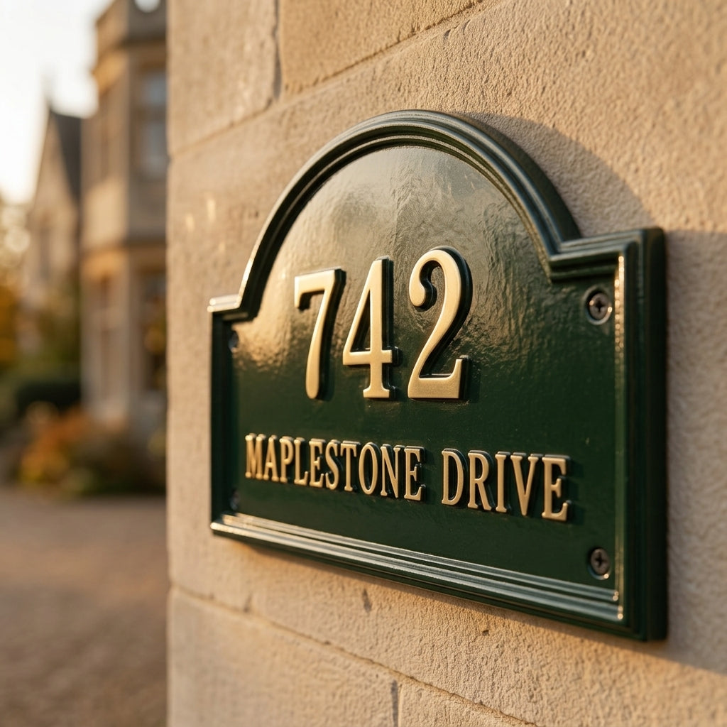 Heritage Arch Cast Aluminum Address Plaque – Personalized Handmade House Sign