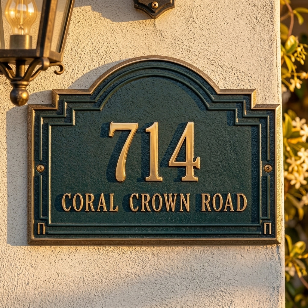 Mediterranean Arch Address Plaque – Custom Cast Aluminum by RidgeCo