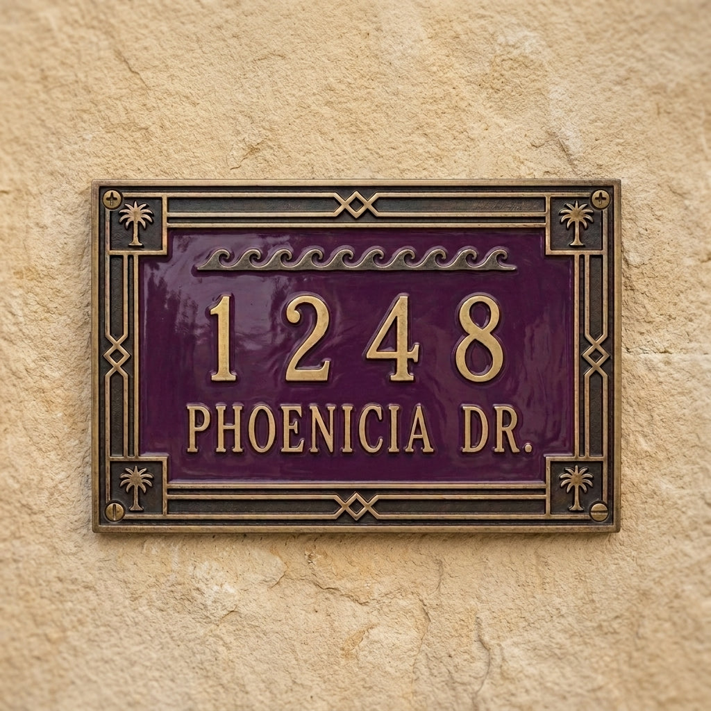 Phoenicia Meridian Cast Aluminum Address Plaque – Personalized Handmade House Sign