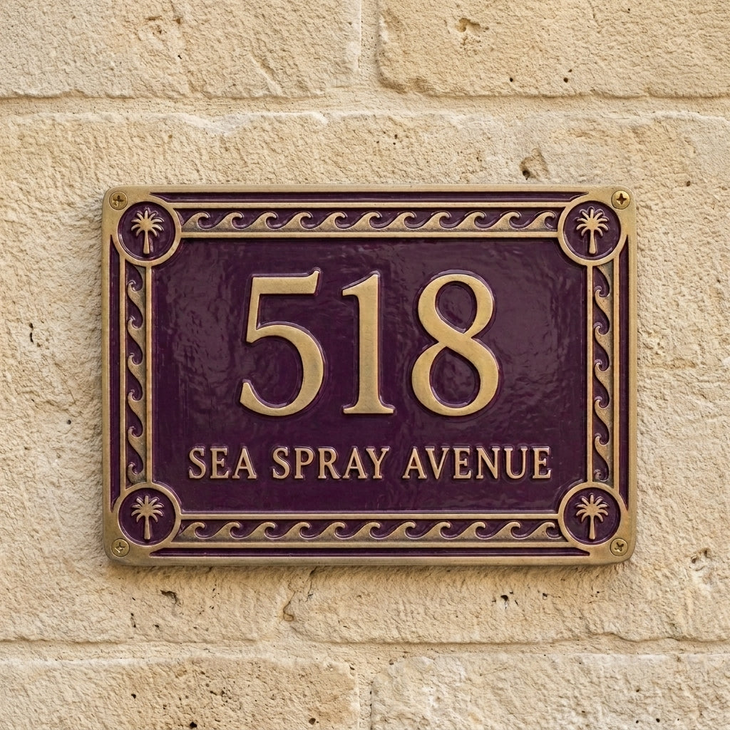 Phoenicia Waves Cast Aluminum Address Plaque – Personalized Handmade House Sign