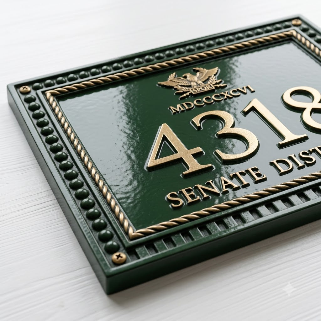 Roman Inspired House Number Plaque | Custom Cast Aluminum Address Sign