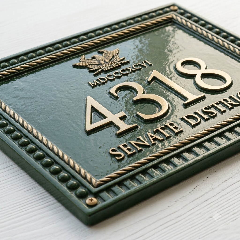 Roman Inspired House Number Plaque | Custom Cast Aluminum Address Sign