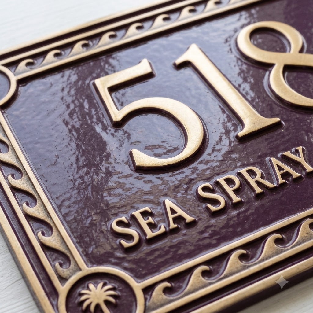 Phoenicia Waves Cast Aluminum Address Plaque – Personalized Handmade House Sign