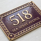 Phoenicia Waves Cast Aluminum Address Plaque – Personalized Handmade House Sign