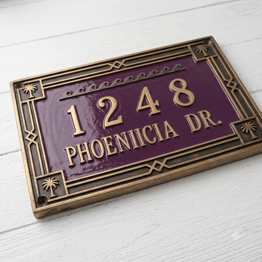 Phoenicia Meridian Cast Aluminum Address Plaque – Personalized Handmade House Sign