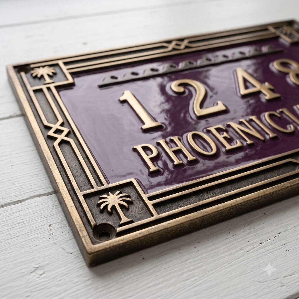 Phoenicia Meridian Cast Aluminum Address Plaque – Personalized Handmade House Sign