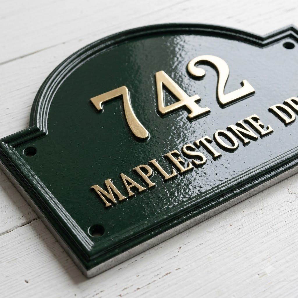 Heritage Arch Cast Aluminum Address Plaque – Personalized Handmade House Sign