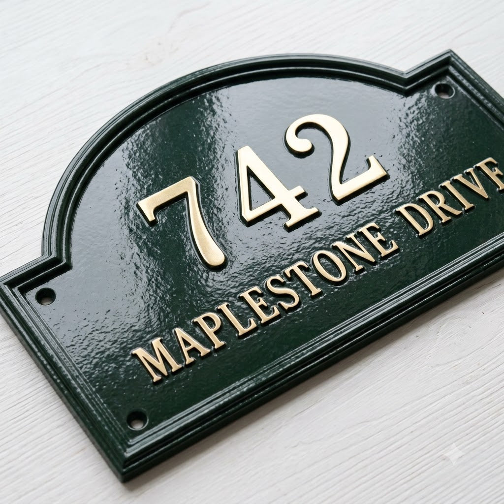 Heritage Arch Cast Aluminum Address Plaque – Personalized Handmade House Sign