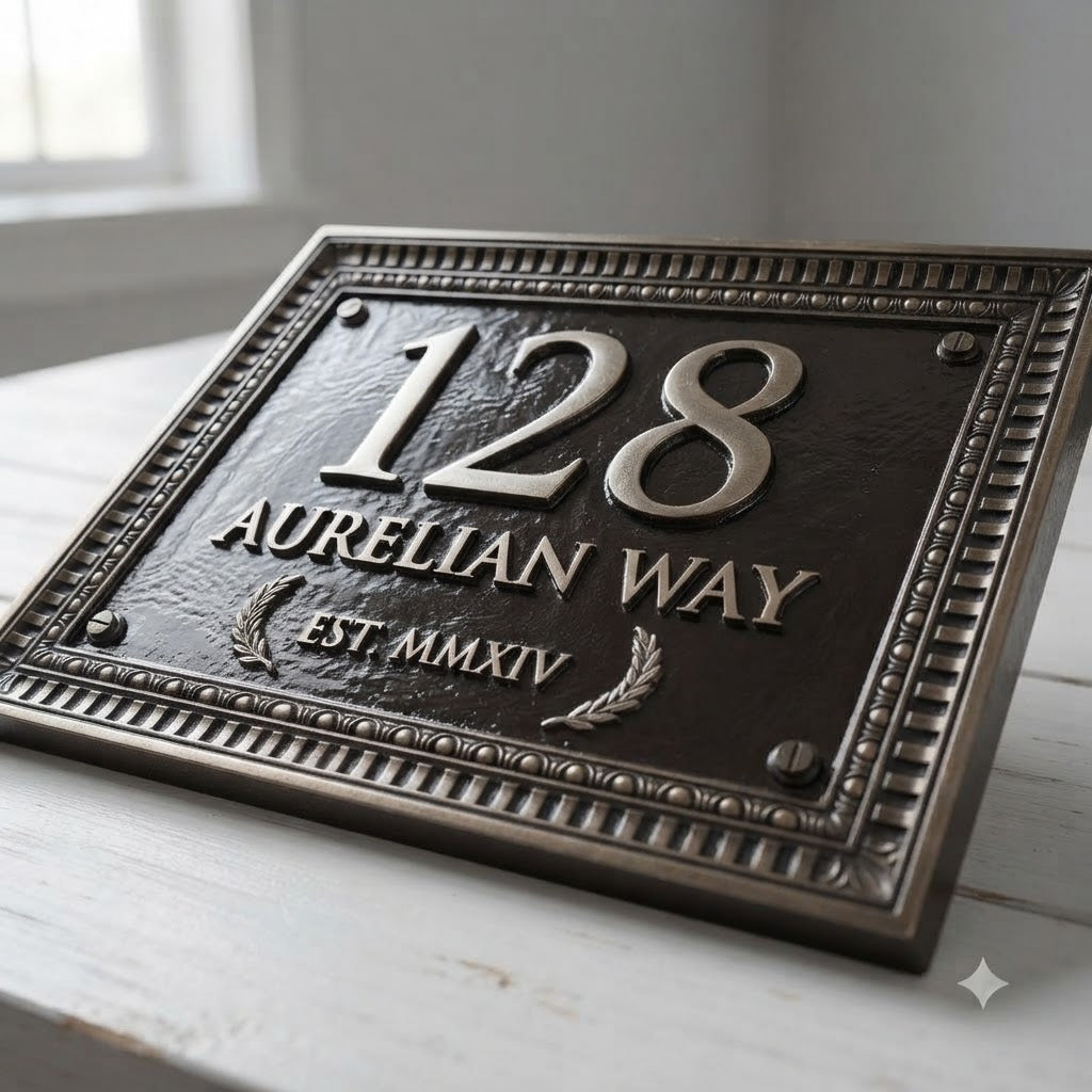Roman Villa House Number Plaque | Custom Cast Aluminum Address Sign
