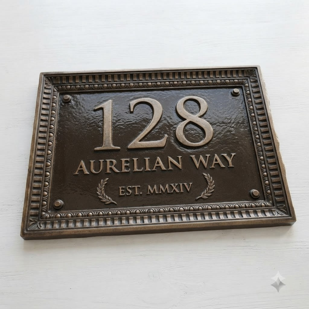 Roman Villa House Number Plaque | Custom Cast Aluminum Address Sign