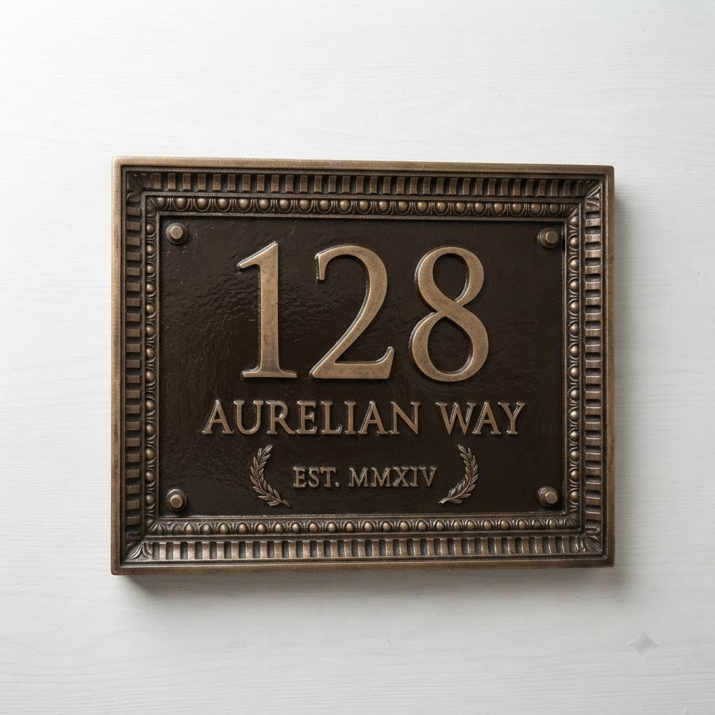 Roman Villa House Number Plaque | Custom Cast Aluminum Address Sign