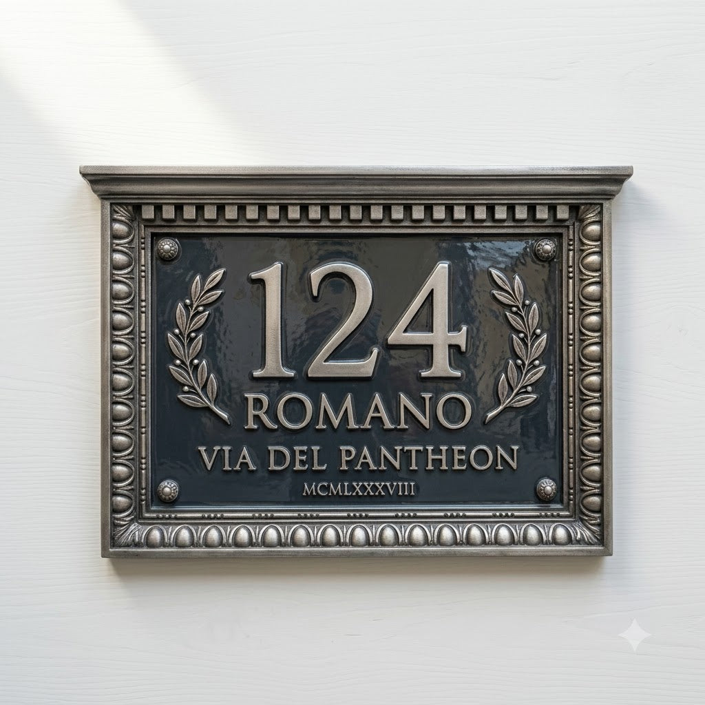 Roman Classical House Number Plaque | Personalized Cast Aluminum Address Sign