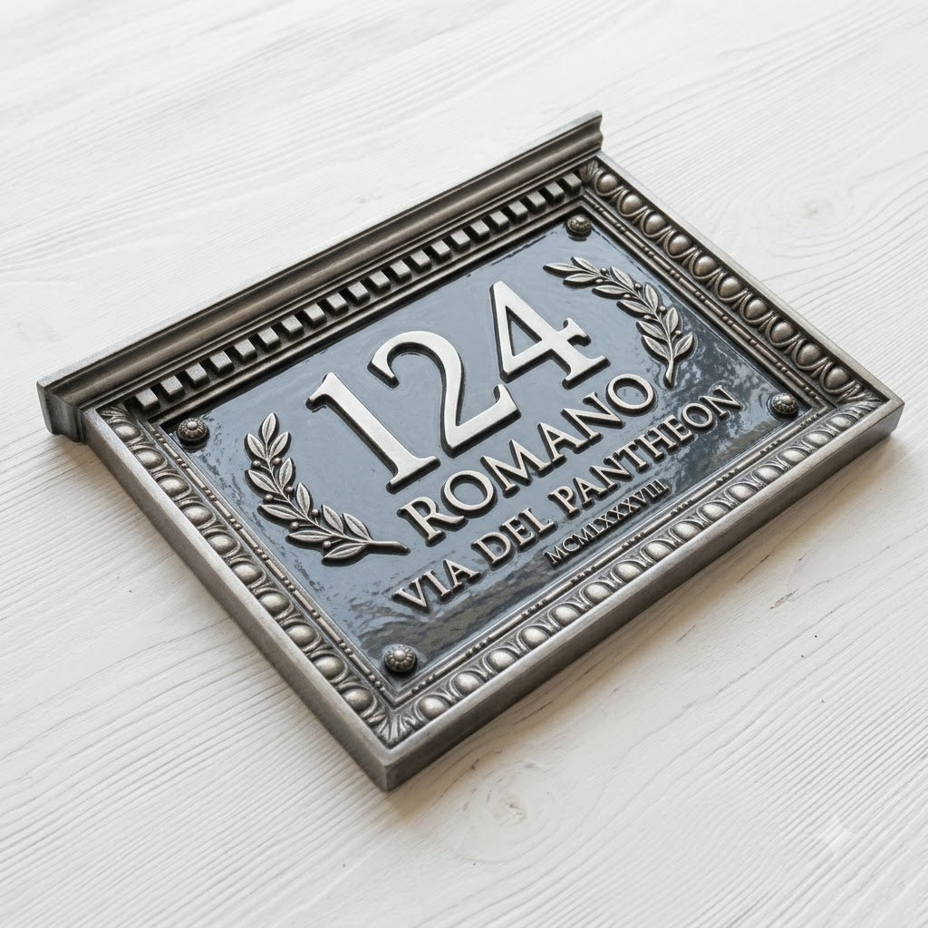 Roman Classical House Number Plaque | Personalized Cast Aluminum Address Sign