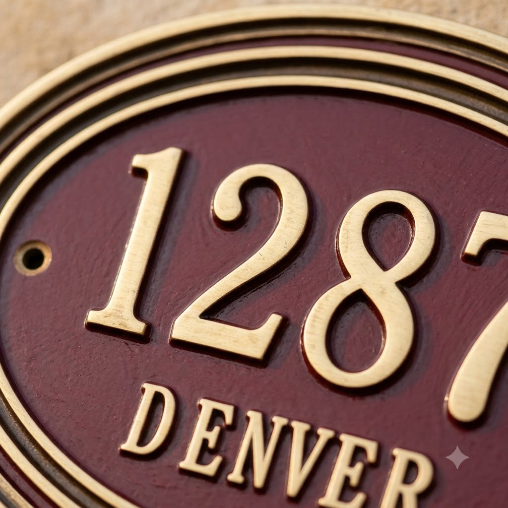 Oval Cast Aluminum House Number Plaque, Custom Address Sign, Raised Metal Numbers, Classic Vintage Door Sign