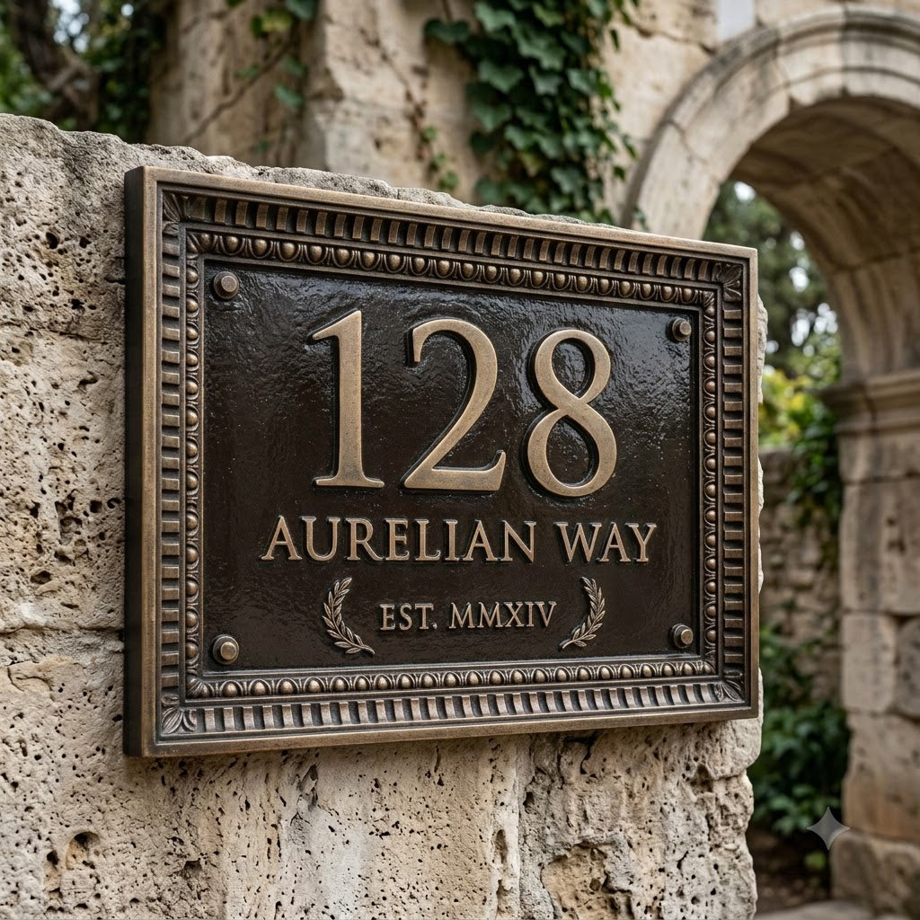 Roman Villa House Number Plaque | Custom Cast Aluminum Address Sign
