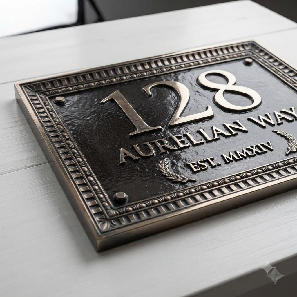 Roman Villa House Number Plaque | Custom Cast Aluminum Address Sign