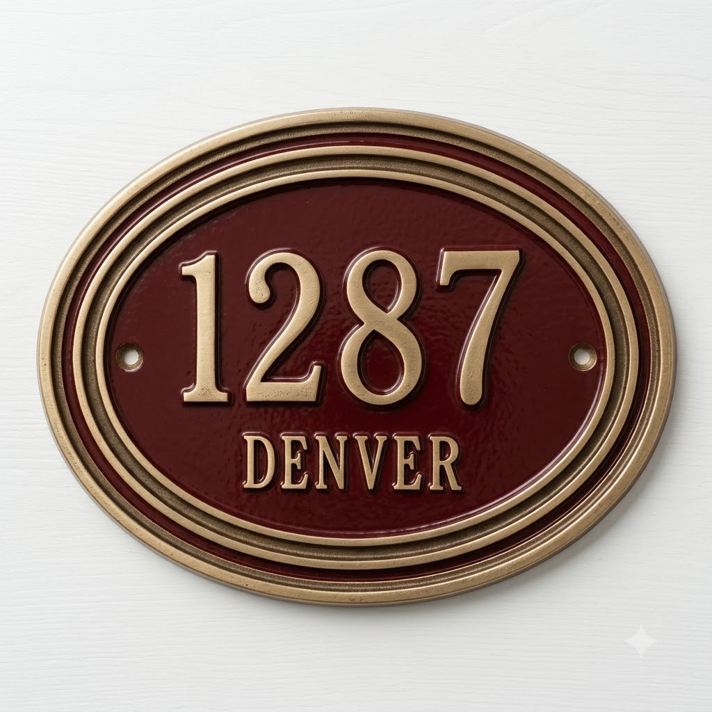 Oval Cast Aluminum House Number Plaque, Custom Address Sign, Raised Metal Numbers, Classic Vintage Door Sign
