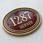 Ovale Hausnummernschild aus Aluminiumguss, kundenspezifisches Adressschild, erhabene Metallziffern, klassisches Vintage-Türschild