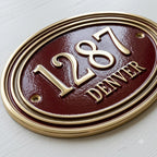 Ovale Hausnummernschild aus Aluminiumguss, kundenspezifisches Adressschild, erhabene Metallziffern, klassisches Vintage-Türschild