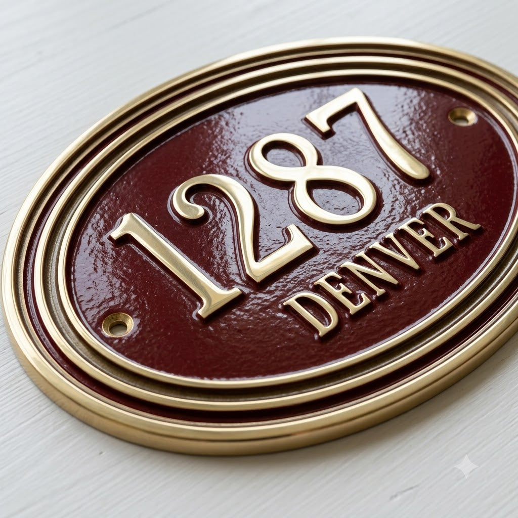 Oval Cast Aluminum House Number Plaque, Custom Address Sign, Raised Metal Numbers, Classic Vintage Door Sign
