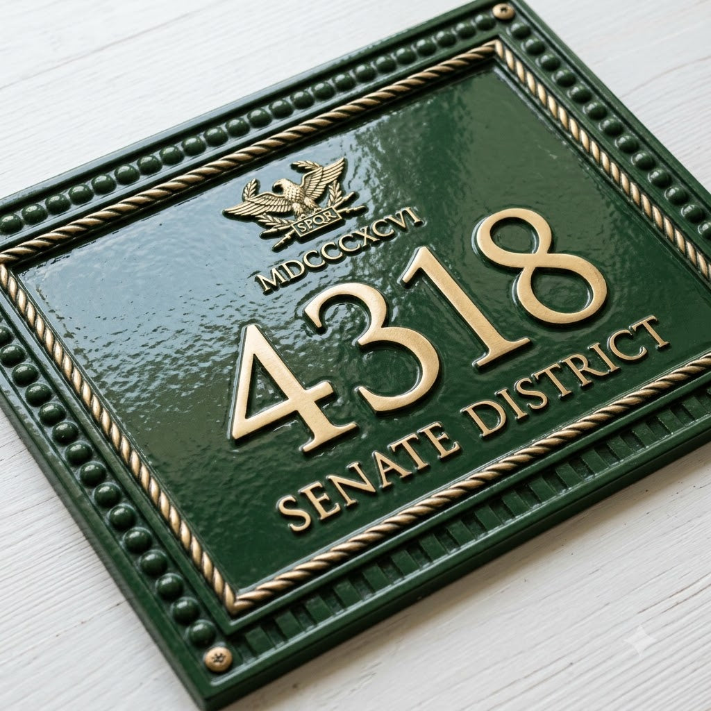 Roman Inspired House Number Plaque | Custom Cast Aluminum Address Sign