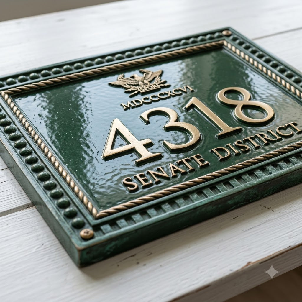 Roman Inspired House Number Plaque | Custom Cast Aluminum Address Sign