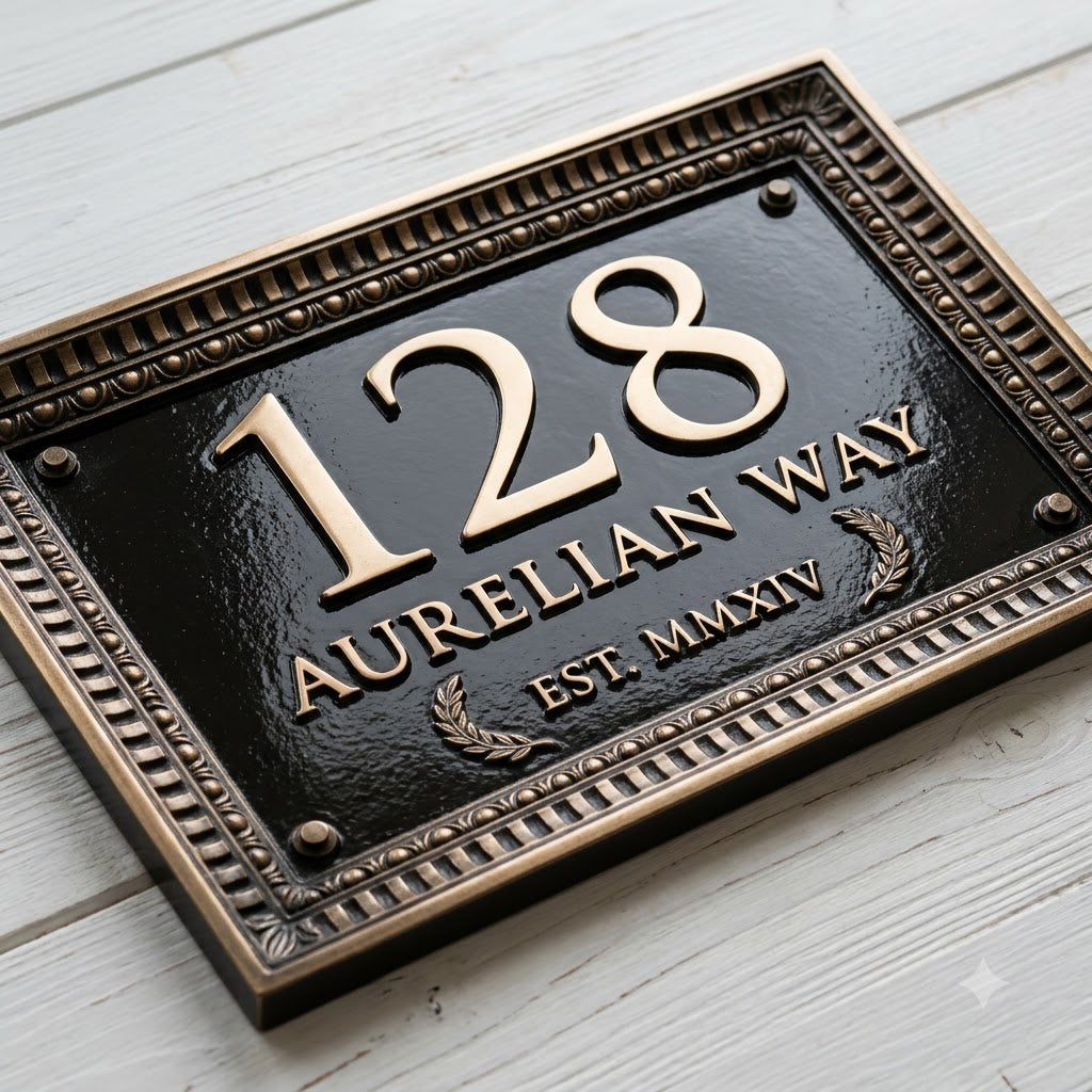 Roman Villa House Number Plaque | Custom Cast Aluminum Address Sign