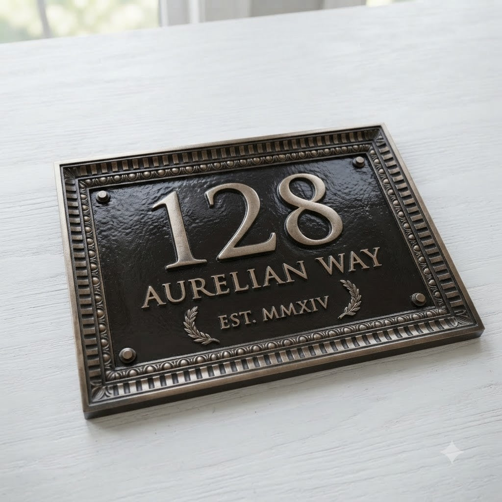 Roman Villa House Number Plaque | Custom Cast Aluminum Address Sign