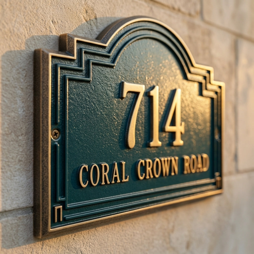 Mediterranean Arch Address Plaque – Custom Cast Aluminum by RidgeCo