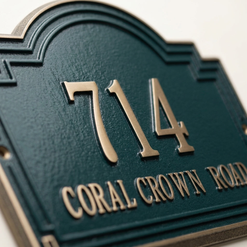 Mediterranean Arch Address Plaque – Custom Cast Aluminum by RidgeCo