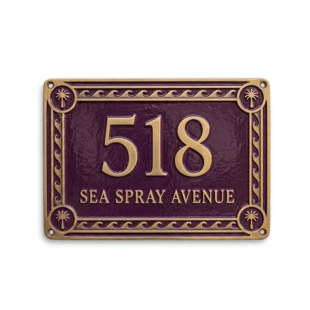 Phoenicia Waves Cast Aluminum Address Plaque – Personalized Handmade House Sign