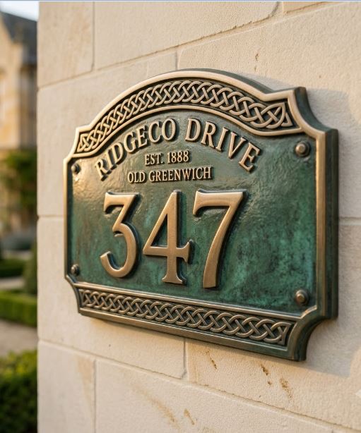 Ornate Cast Aluminum House Address Plaque – Custom House Number Sign | RidgeCo Design